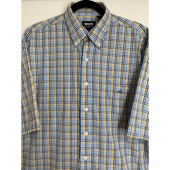 Resistol Rodeo Gear Men's Large Blue Plaid Button Down Short Sleeve Hat Logo - Picture 3 of 9